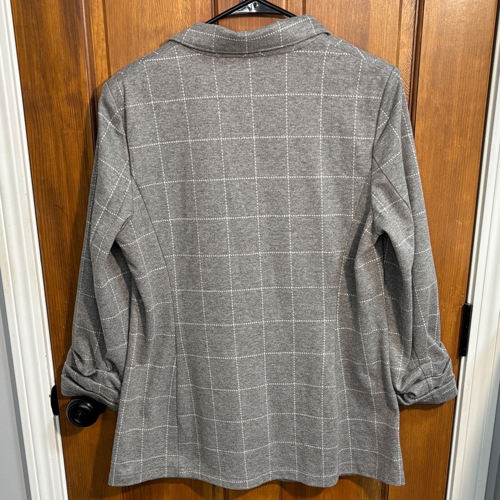 Tommy Hilfiger Gray Plaid Blazer Women’s Size 12 Preppy Scandi Girl Career EUC - Picture 6 of 9